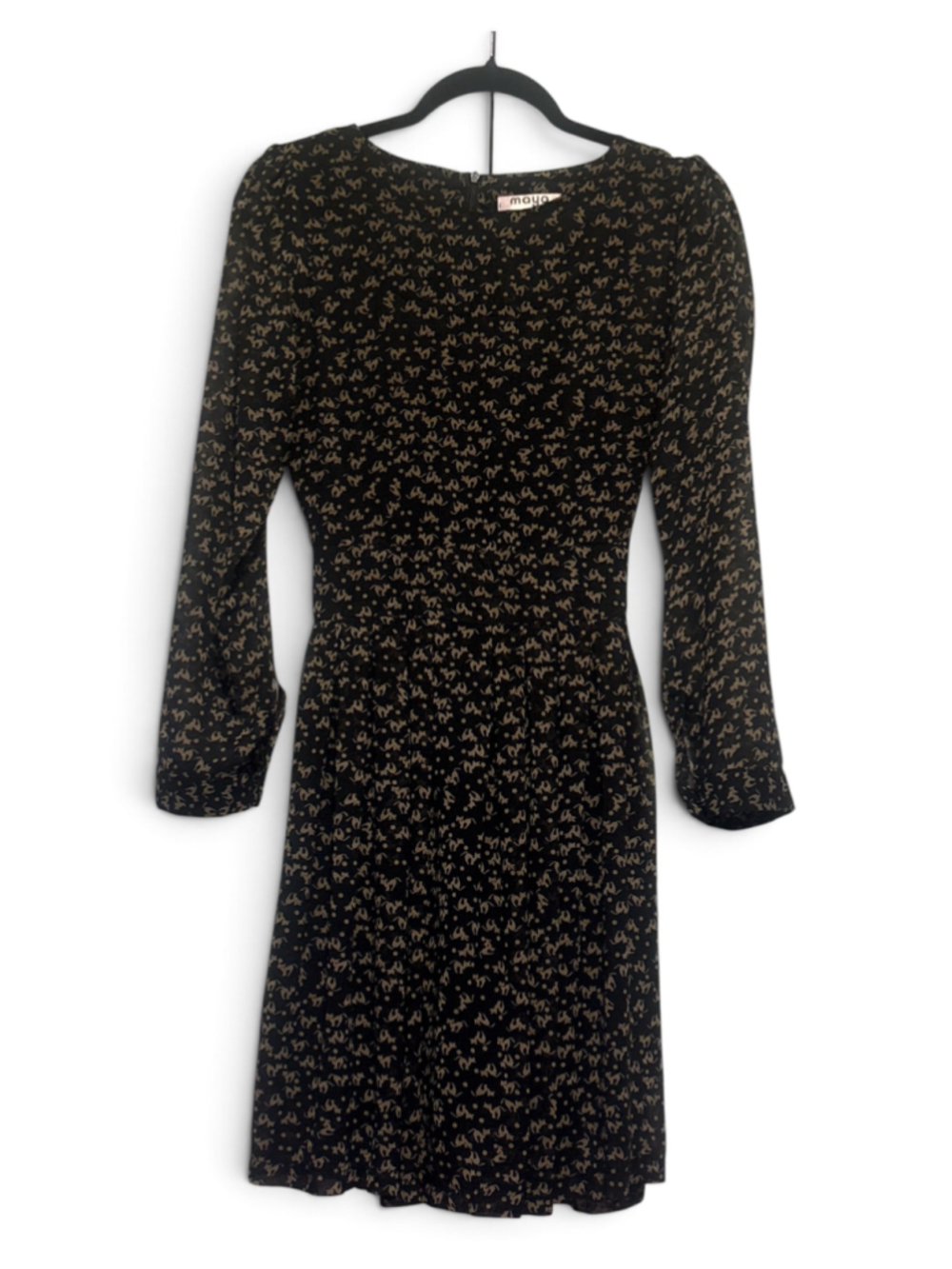 ' Maya Long Sleeve Dress Black Beige Cat Print Size L